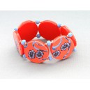 Bracelet perles plates Coraline fond corail moyen fleur bleu & corail 