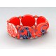 Bracelet perles plates Coraline fond corail moyen fleur bleu & corail 