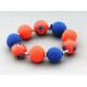 bracelet perles boules Coraline fond corail moyen fleur bleu & corail 