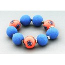 bracelet perles boules Coraline fond corail clair fleur bleu & corail 