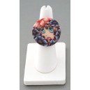 Bague Coraline visage fleur bleu & corail