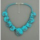 collier perles plates réversible transparent turquoise & marron / fond turquoise fleur turquoise et marron