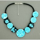 collier perles plates  transparent turquoise