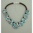 collier perles plates  transparent turquoise & marron