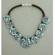 collier perles plates  transparent turquoise & marron