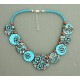 collier perles plates  transparent turquoise & marron