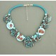 collier perles plates  transparent turquoise & marron