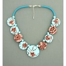 collier perles plates  fond turquoise clair & pm marron