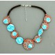 collier perles plates  fond marron moyen & pm turquoise