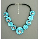 collier perles plates  visage fleur turquoise