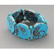 bracelet perles plates réversible transparent turquoise & marron / fond turquoise fleur turquoise et marron