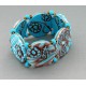 bracelet perles plates réversible transparent turquoise & marron / fond turquoise fleur turquoise et marron