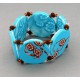 bracelet perles plates réversible fond marron foncé fleur turquoise / fond turquoise fleur marron