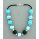 collier perles boules  transparent turquoise