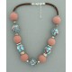 collier perles boules  transparent turquoise & marron