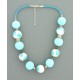 collier perles boules fond transparent fleur turquoise