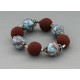 bracelet perles boules  transparent turquoise & marron