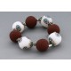 bracelet perles boules fond transparent fleur turquoise & marron