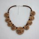 Collier perles plates Brune réversible fond brun fleur brune /fond beige fleur brune