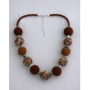 Collier perles boules Brune jeu de transparence, fleur brune