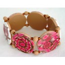 Bracelet perles plates Brune jeu de transparence, fleurs rose