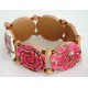 Bracelet perles plates Brune jeu de transparence, fleurs rose