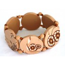 Bracelet perles plates Brune fond beige fleur brune