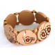 Bracelet perles plates Brune fond beige fleur brune