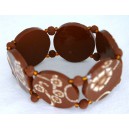 Bracelet perles plates Brune fond brun fleur brune