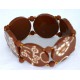 Bracelet perles plates Brune fond brun fleur brune