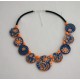 Collier perles plates Maïlys  jeu de transparence, fleurs orange