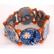 bracelet perles plates Maïlys réversible transparence, fleurs orange /fond gris fleur orange