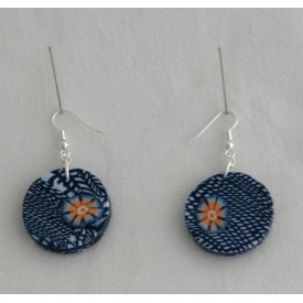 Boucles d'oreille Maïlys damier fleur orange