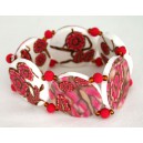 bracelet perles plates Brune réversible transparence, fleurs rose /fond blanc fleur rose