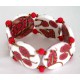 bracelet perles plates Brune réversible transparence, fleurs rose /fond blanc fleur rose