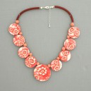 Collier perles plates Coraline réversible transparent corail / visage fleur corail