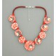 Collier perles plates Coraline réversible fleur corail / visage fleur corail