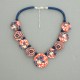 Collier perles plates Coraline réversible fleur corail / visage fleur bleu & corail