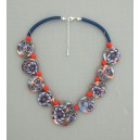 Collier perles plates Coraline transparent bleu & corail