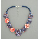 Collier perles plates Coraline transparent bleu & corail