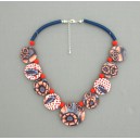 Collier perles plates Coraline transparent corail & bleu 