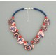 Collier perles plates Coraline transparent corail & bleu 