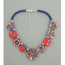 Collier perles plates Coraline transparent corail & bleu 