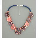 Collier perles plates Coraline transparent corail & bleu 