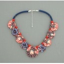 Collier perles plates Coraline visage corail & bleu 