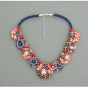 Collier perles plates Coraline visage corail & bleu 