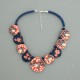 Collier perles plates Coraline visage corail & bleu 